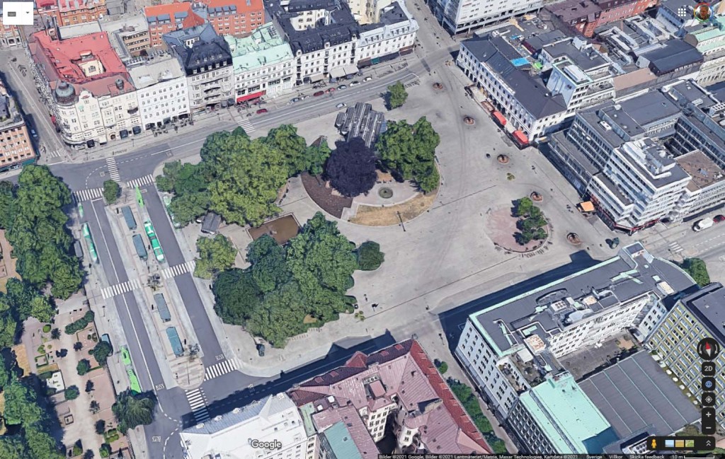 Gustav Adolfs torg, Malmö. Snedbild från Google Maps